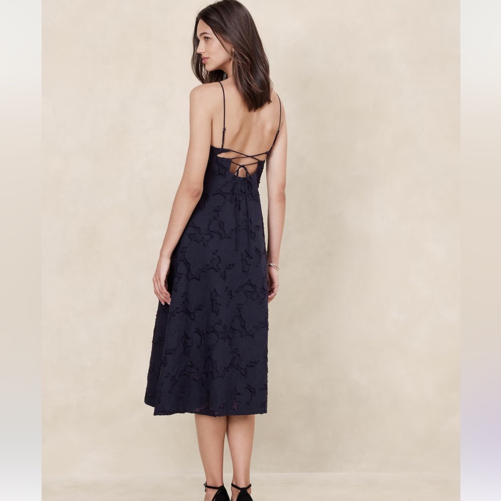 Banana Republic Floral Jacquard Cutout Midi Dress - Preppy Navy - 12 - Picture 2 of 10